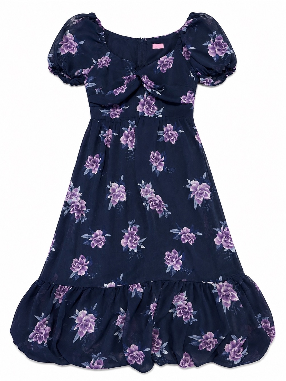Francesca's Collections Navy Dress with Purple Floral Print